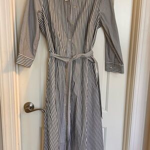 Talbots Black and White Striped Long Sleeve Dress